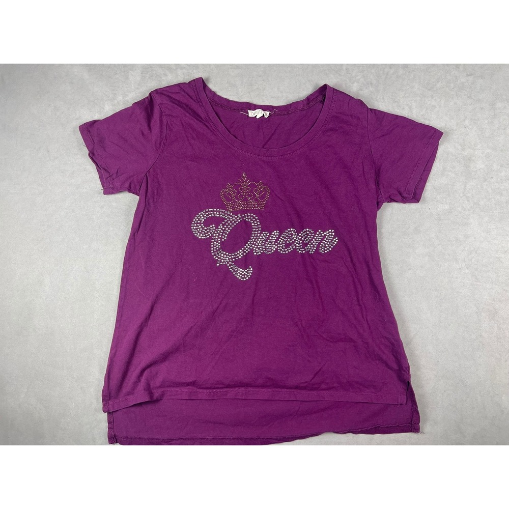 Desiree Purple Queen Rhinestone Graphic Tee Shirt Womens Large High Low Hem